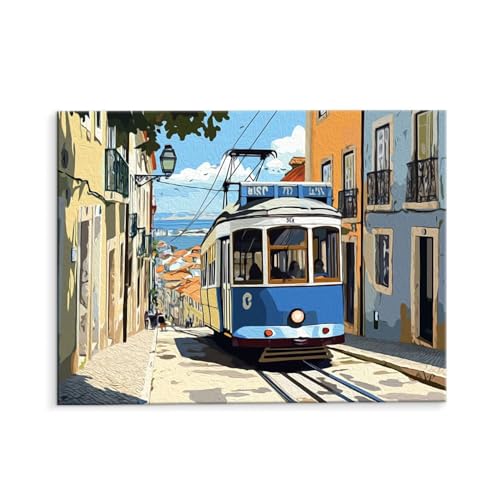 Malen Nach Zahlen Erwachsene Paint by Numbers Adults DIY Ölgemälde Leinwand Set mit 3 Pinsel und Acrylfarben für Home Weihnachten Deko Geburtstag Geschenk - 80 x 110 cm Ohne Rahmen (Der Bus) t-13 von QIANLUOO