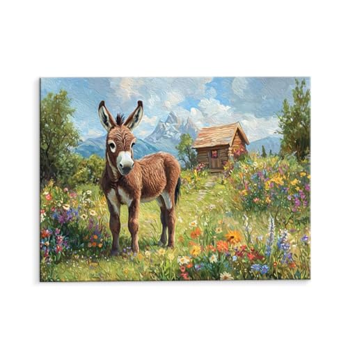 Malen Nach Zahlen Erwachsene Paint by Numbers Adults DIY Ölgemälde Leinwand Set mit 3 Pinsel und Acrylfarben für Home Weihnachten Deko Geburtstag Geschenk - 80 x 110 cm Ohne Rahmen (Esel Farm) t-605 von QIANLUOO
