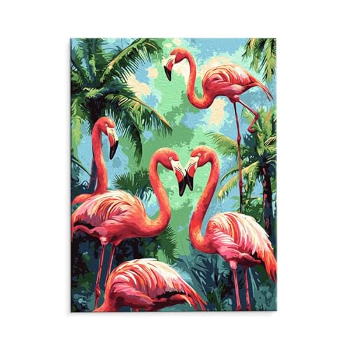 Malen Nach Zahlen Erwachsene Paint by Numbers Adults DIY Ölgemälde Leinwand Set mit 3 Pinsel und Acrylfarben für Home Weihnachten Deko Geburtstag Geschenk - 80 x 110 cm Ohne Rahmen (Flamingo) t-464 von QIANLUOO