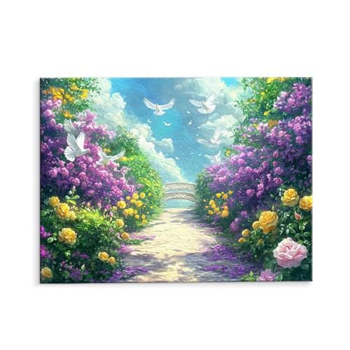 Malen Nach Zahlen Erwachsene Paint by Numbers Adults DIY Ölgemälde Leinwand Set mit 3 Pinsel und Acrylfarben für Home Weihnachten Deko Geburtstag Geschenk - 80 x 110 cm Ohne Rahmen (Garten) t-448 von QIANLUOO