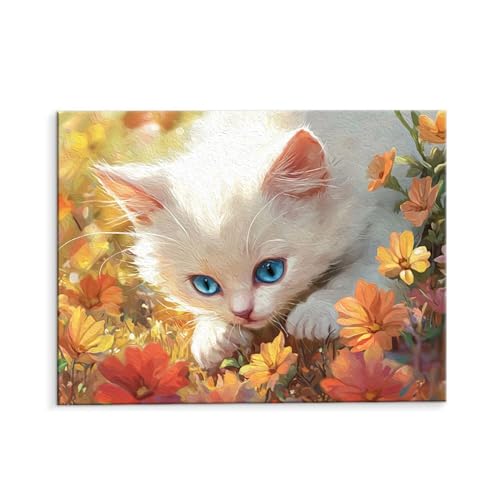 Malen Nach Zahlen Erwachsene Paint by Numbers Adults DIY Ölgemälde Leinwand Set mit 3 Pinsel und Acrylfarben für Home Weihnachten Deko Geburtstag Geschenk - 80 x 110 cm Ohne Rahmen (Gras Katze) t-80 von QIANLUOO