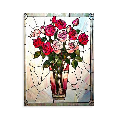 Malen Nach Zahlen Erwachsene Paint by Numbers Adults DIY Ölgemälde Leinwand Set mit 3 Pinsel und Acrylfarben für Home Weihnachten Deko Geburtstag Geschenk - 80 x 110 cm Ohne Rahmen (Rosenvase) t-636 von QIANLUOO