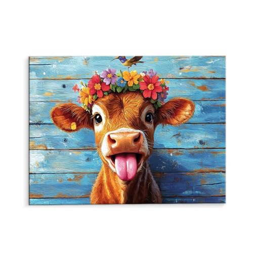 Malen Nach Zahlen Erwachsene Paint by Numbers Adults DIY Ölgemälde Leinwand Set mit 3 Pinsel und Acrylfarben für Home Weihnachten Deko Geburtstag Geschenk - 80 x 110 cm Ohne Rahmen (Süße Kuh) t-540 von QIANLUOO
