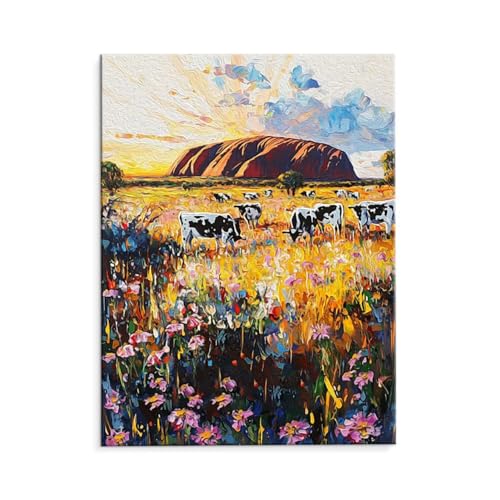 Malen Nach Zahlen Erwachsene Paint by Numbers Adults DIY Ölgemälde Leinwand Set mit 3 Pinsel und Acrylfarben für Home Weihnachten Deko Geburtstag Geschenk - 80 x 110 cm Ohne Rahmen (Wiesen Kühe) t-88 von QIANLUOO
