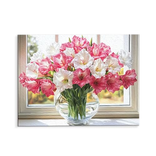 Malen Nach Zahlen Erwachsene Paint by Numbers Adults DIY Ölgemälde Leinwand Set mit 3 Pinsel und Acrylfarben für Home Weihnachten Deko Geschenk - 30 x 40 cm Ohne Rahmen (Fensterbrett Vase) t-120 von QIANLUOO
