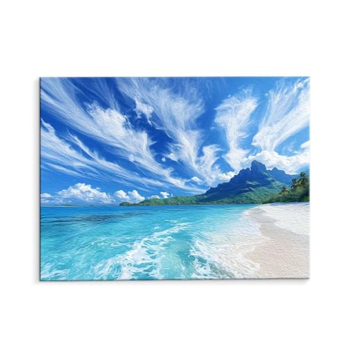 Malen Nach Zahlen Erwachsene Paint by Numbers Adults DIY Ölgemälde Leinwand Set mit 3 Pinsel und Acrylfarben für Home Weihnachten Deko Geschenk - 50 x 70 cm Ohne Rahmen (Blauer Himmel Meer) t-572 von QIANLUOO