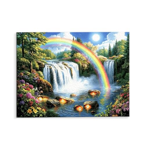 Malen Nach Zahlen Erwachsene Paint by Numbers Adults DIY Ölgemälde Leinwand Set mit 3 Pinsel und Acrylfarben für Home Weihnachten Deko Geschenk - 50 x 70 cm Ohne Rahmen (Regenbogenfälle) t-48 von QIANLUOO