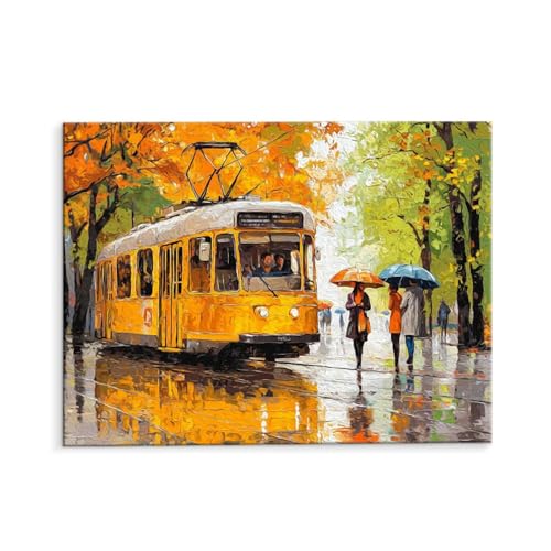 Malen Nach Zahlen Erwachsene Paint by Numbers Adults DIY Ölgemälde Leinwand Set mit 3 Pinsel und Acrylfarben für Home Weihnachten Deko Geschenk - 50 x 70 cm Ohne Rahmen (Straßenblick Bus) t-488 von QIANLUOO