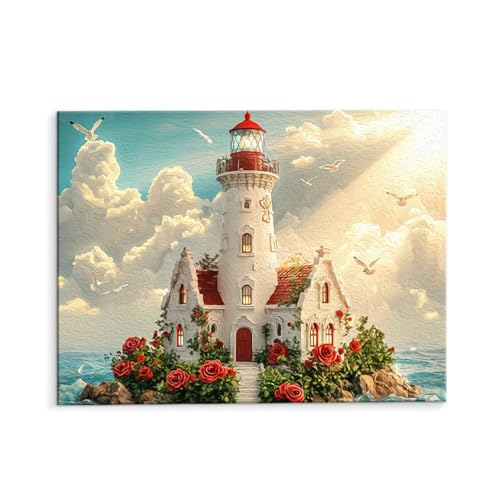 Malen Nach Zahlen Erwachsene Paint by Numbers Adults DIY Ölgemälde Leinwand Set mit 3 Pinsel und Acrylfarben für Home Weihnachten Deko Geschenk - 60 x 80 cm Ohne Rahmen (Leuchtturm Aussicht) t-140 von QIANLUOO