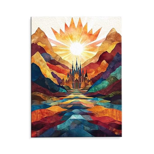 Malen Nach Zahlen Erwachsene Paint by Numbers Adults DIY Ölgemälde Leinwand Set mit 3 Pinsel und Acrylfarben für Home Weihnachten Deko Geschenk - 70 x 90 cm Ohne Rahmen (Abstrakte Landschaft) t-105 von QIANLUOO