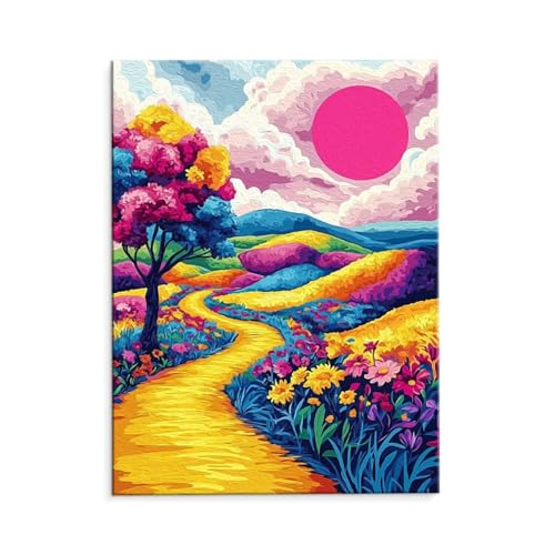Malen Nach Zahlen Erwachsene Paint by Numbers Adults DIY Ölgemälde Leinwand Set mit 3 Pinsel und Acrylfarben für Home Weihnachten Deko Geschenk - 70 x 90 cm Ohne Rahmen (Farbe Landschaft) t-52 von QIANLUOO