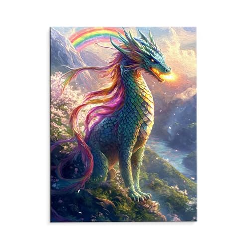 Malen Nach Zahlen Erwachsene Paint by Numbers Adults DIY Ölgemälde Leinwand Set mit 3 Pinsel und Acrylfarben für Home Weihnachten Deko Geschenk - 70 x 90 cm Ohne Rahmen (Farbiger Drache) t-61 von QIANLUOO