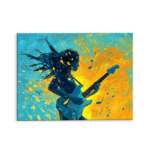Malen Nach Zahlen Erwachsene Paint by Numbers Adults DIY Ölgemälde Leinwand Set mit 3 Pinsel und Acrylfarben für Home Weihnachten Deko Geschenk - 70 x 90 cm Ohne Rahmen (Gitarre Frauen) t-473 von QIANLUOO