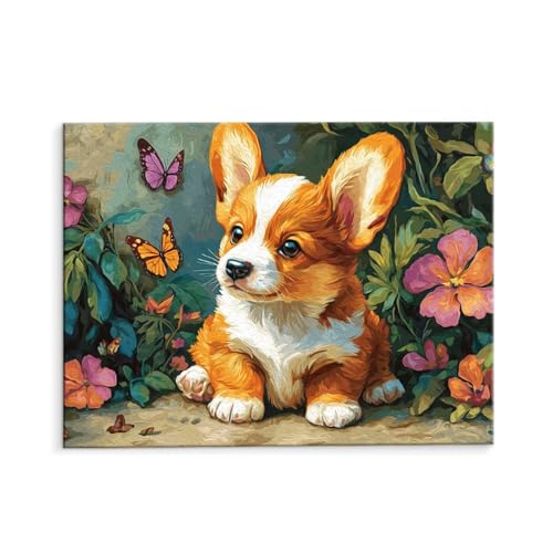 Malen Nach Zahlen Erwachsene Paint by Numbers Adults DIY Ölgemälde Leinwand Set mit 3 Pinsel und Acrylfarben für Home Weihnachten Deko Geschenk - 70 x 90 cm Ohne Rahmen (Niedlich Kirky Hund) t-532 von QIANLUOO