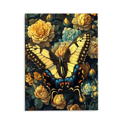 Malen Nach Zahlen Erwachsene Paint by Numbers Adults DIY Ölgemälde Leinwand Set mit 3 Pinsel und Acrylfarben für Home Weihnachten Deko Geschenk - 70 x 90 cm Ohne Rahmen (Rose Schmetterling) t-632 von QIANLUOO