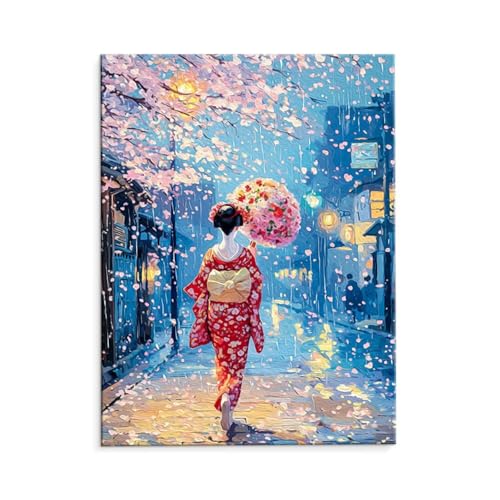 Malen Nach Zahlen Erwachsene Paint by Numbers Adults DIY Ölgemälde Leinwand Set mit 3 Pinsel und Acrylfarben für Home Weihnachten Deko Geschenk - 70 x 90 cm Ohne Rahmen (Straßenblick Geisha) t-492 von QIANLUOO
