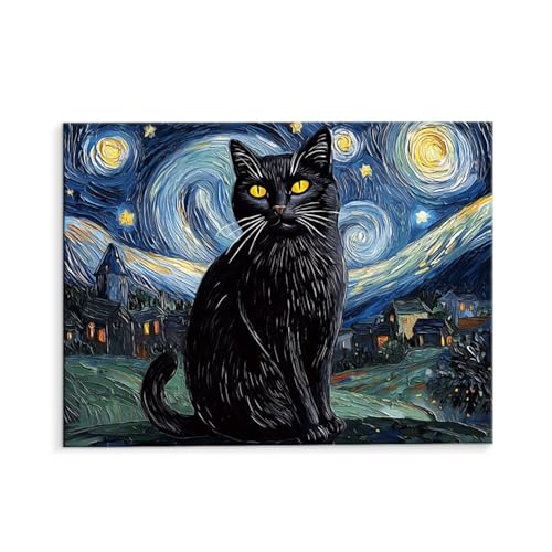 Malen Nach Zahlen Erwachsene Paint by Numbers Adults DIY Ölgemälde Leinwand Set mit 3 Pinsel und Acrylfarben für Home Weihnachten Deko Geschenk - 80 x 110 cm Ohne Rahmen (Katze Sternenhimmel) t-628 von QIANLUOO