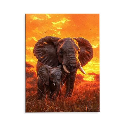 Malen Nach Zahlen Erwachsene Paint by Numbers Adults DIY Ölgemälde Leinwand Set mit 3 Pinsel und Acrylfarben für Home Weihnachten Deko Geschenk - 80 x 110 cm Ohne Rahmen (Savane Elefanten) t-84 von QIANLUOO