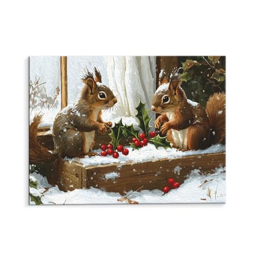 Malen Nach Zahlen Erwachsene Paint by Numbers Adults DIY Ölgemälde Leinwand Set mit 3 Pinsel und Acrylfarben für Home Weihnachten Deko Geschenk - 80 x 110 cm Ohne Rahmen (Winter Eichhörnchen) t-149 von QIANLUOO