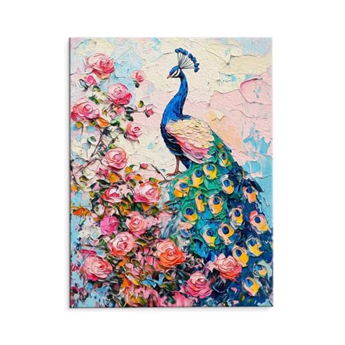 Malen Nach Zahlen Erwachsene Pfauen Blumen, Malen Nach Zahlen Kits mit Pinseln und Acrylfarben, DIY Ölgemälde Set Malen Basteln Leinwand Anfänger, für Wohnzimmer Wanddeko 80 x 110 cm (ungerahmt) y-551 von QIANLUOO