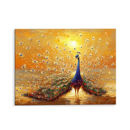 Malen Nach Zahlen Erwachsene Pfauen Sonnenuntergang, Malen Nach Zahlen Kits mit Pinseln und Acrylfarben, DIY Ölgemälde Set Malen Basteln Leinwand Anfänger, für Wanddeko, 60 x 80 cm (ungerahmt) y-554 von QIANLUOO