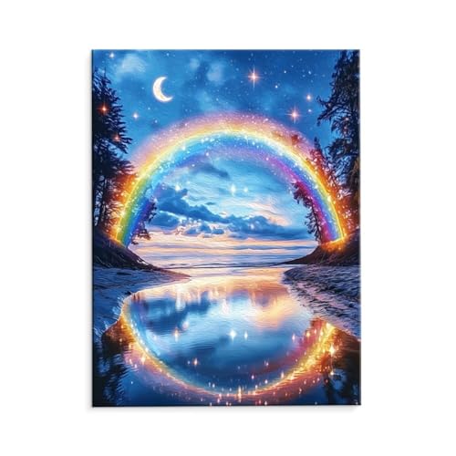 Malen Nach Zahlen Erwachsene Regenbogen Landschaft, Malen Nach Zahlen Kits mit Pinseln und Acrylfarben, DIY Ölgemälde Set Malen Basteln Leinwand Anfänger, für Wanddeko, 80 x 110 cm (ungerahmt) y-46 von QIANLUOO