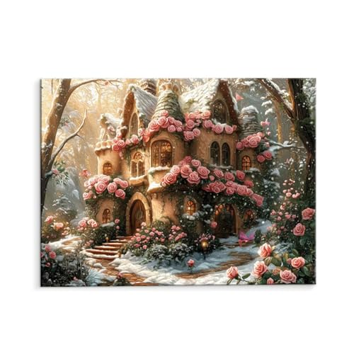 Malen Nach Zahlen Erwachsene Rose Hütte, Malen Nach Zahlen Kits mit Pinseln und Acrylfarben, DIY Ölgemälde Set Malen Basteln Leinwand Anfänger, Als Geschenk für Wanddeko, 60 x 80 cm (ungerahmt) y-647 von QIANLUOO