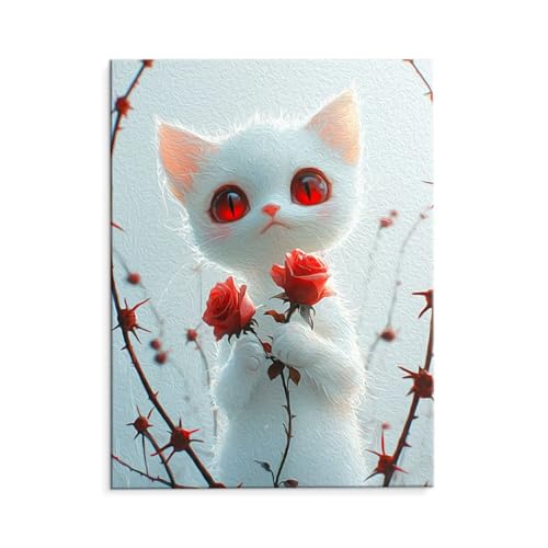 Malen Nach Zahlen Erwachsene Rose Katze, Malen Nach Zahlen Kits mit Pinseln und Acrylfarben, DIY Ölgemälde Set Malen Basteln Leinwand Anfänger, Als Geschenk für Wanddeko, 80 x 110 cm (ungerahmt) y-642 von QIANLUOO