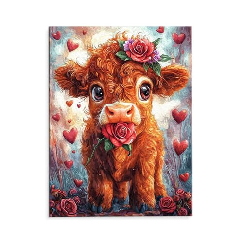 Malen Nach Zahlen Erwachsene Rose Kuh, Malen Nach Zahlen Kits mit Pinseln und Acrylfarben, DIY Ölgemälde Set Malen Basteln Leinwand Anfänger, Als Geschenk für Wanddeko, 80 x 110 cm (ungerahmt) y-643 von QIANLUOO