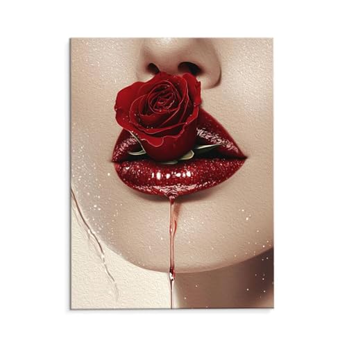 Malen Nach Zahlen Erwachsene Rote Lippen, Malen Nach Zahlen Kits mit Pinseln und Acrylfarben, DIY Ölgemälde Set Malen Basteln Leinwand Anfänger, Als Geschenk für Wanddeko, 70 x 90 cm (ungerahmt) y-631 von QIANLUOO