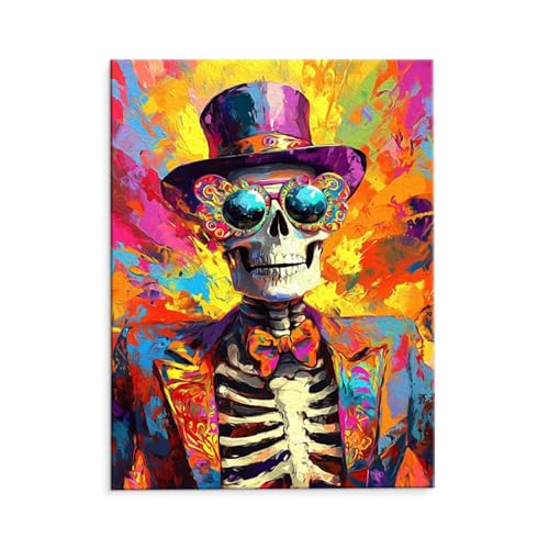 Malen Nach Zahlen Erwachsene Skelettmensch, Malen Nach Zahlen Kits mit Pinseln und Acrylfarben, DIY Ölgemälde Set Malen Basteln Leinwand Anfänger, für Wohnzimmer Wanddeko 50 x 70 cm (ungerahmt) y-563 von QIANLUOO