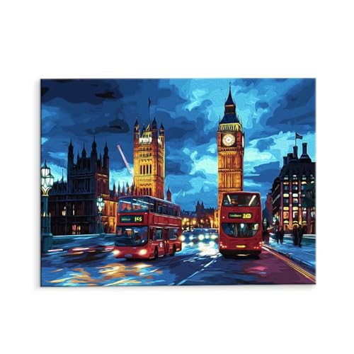 Malen Nach Zahlen Erwachsene Straßenbus, Malen Nach Zahlen Kits mit Pinseln und Acrylfarben, DIY Ölgemälde Set Malen Basteln Leinwand Anfänger, Als Geschenk für Wanddeko, 60 x 80 cm (ungerahmt) y-482 von QIANLUOO