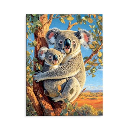 Malen Nach Zahlen Erwachsene Tier Koala, Malen Nach Zahlen Kits mit Pinseln und Acrylfarben, DIY Ölgemälde Set Malen Basteln Leinwand Anfänger, Als Geschenk für Wanddeko, 50 x 70 cm (ungerahmt) y-163 von QIANLUOO