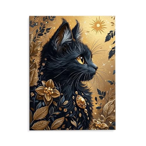 Malen Nach Zahlen Erwachsene Tiere Schwarze Katze, Malen Nach Zahlen Kits mit Pinseln und Acrylfarben, DIY Ölgemälde Set Malen Basteln Leinwand Anfänger, für Wanddeko, 50 x 70 cm (ungerahmt) y-159 von QIANLUOO