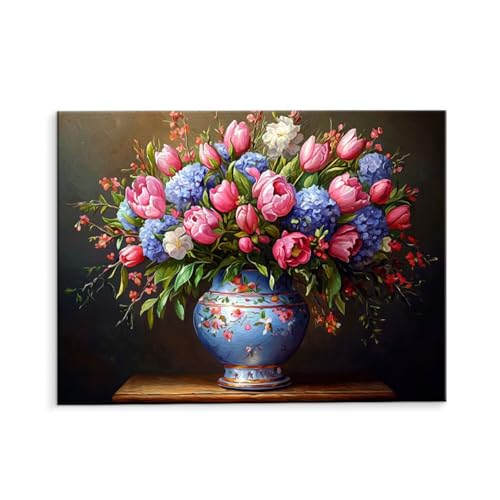 Malen Nach Zahlen Erwachsene Vase Blumen, Malen Nach Zahlen Kits mit Pinseln und Acrylfarben, DIY Ölgemälde Set Malen Basteln Leinwand Anfänger, Als Geschenk für Wanddeko, 80 x 110 cm (ungerahmt) y434 von QIANLUOO