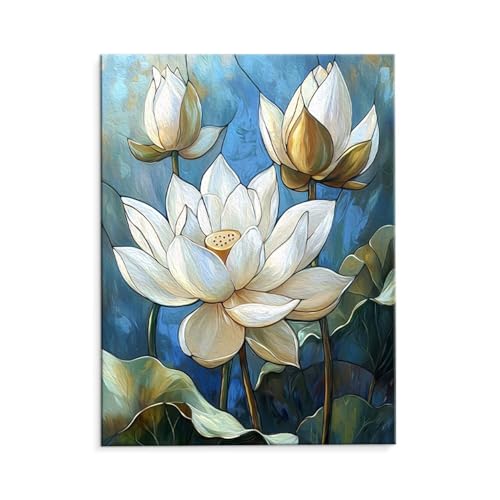 Malen Nach Zahlen Erwachsene Weiße Lotus, Malen Nach Zahlen Kits mit Pinseln und Acrylfarben, DIY Ölgemälde Set Malen Basteln Leinwand Anfänger, Als Geschenk für Wanddeko, 35 x 50 cm (ungerahmt) y-22 von QIANLUOO
