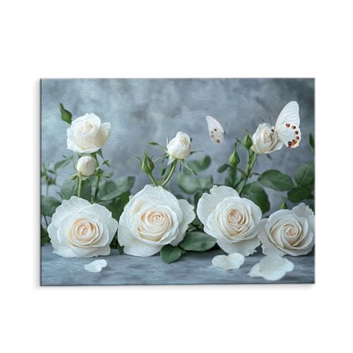 Malen Nach Zahlen Erwachsene Weiße Rose, Malen Nach Zahlen Kits mit Pinseln und Acrylfarben, DIY Ölgemälde Set Malen Basteln Leinwand Anfänger, Als Geschenk für Wanddeko, 50 x 70 cm (ungerahmt) y-26 von QIANLUOO