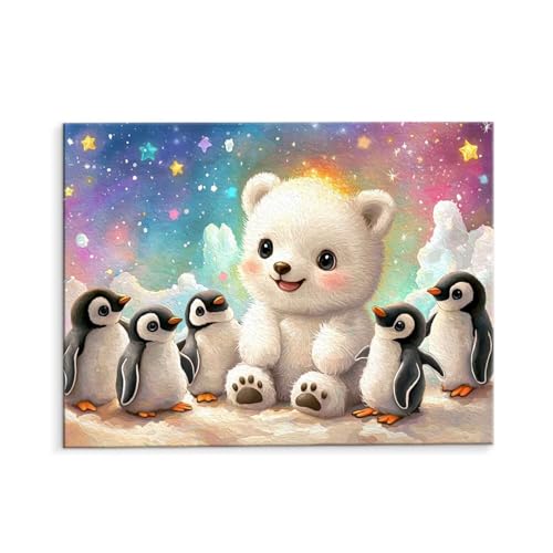 Malen Nach Zahlen Erwachsene Weißer Bär Pinguin, Malen Nach Zahlen Kits mit Pinseln und Acrylfarben, DIY Ölgemälde Set Malen Basteln Leinwand Anfänger, für Wanddeko, 80 x 110 cm (ungerahmt) y-30 von QIANLUOO