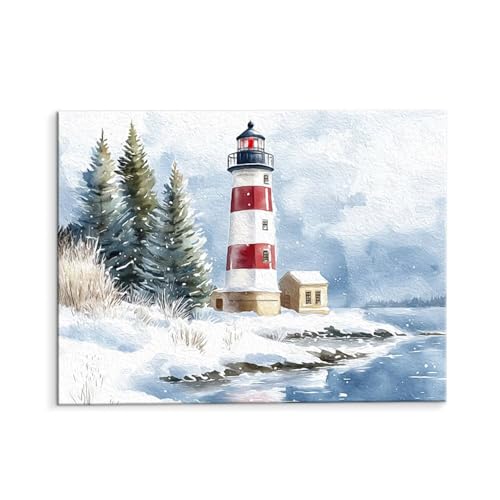Malen Nach Zahlen Erwachsene Winter Leuchtturm, Malen Nach Zahlen Kits mit Pinseln und Acrylfarben, DIY Ölgemälde Set Malen Basteln Leinwand Anfänger, für Wanddeko, 70 x 90 cm (ungerahmt) y-143 von QIANLUOO