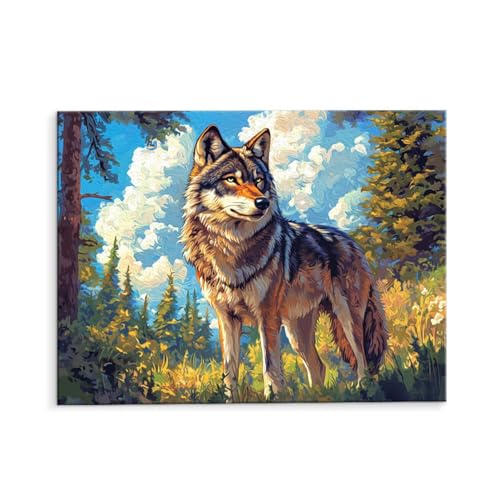 Malen Nach Zahlen Erwachsene Wolf Landschaft, Malen Nach Zahlen Kits mit Pinseln und Acrylfarben, DIY Ölgemälde Set Malen Basteln Leinwand Anfänger, für Wohnzimmer Wanddeko 60 x 80 cm (ungerahmt) y574 von QIANLUOO