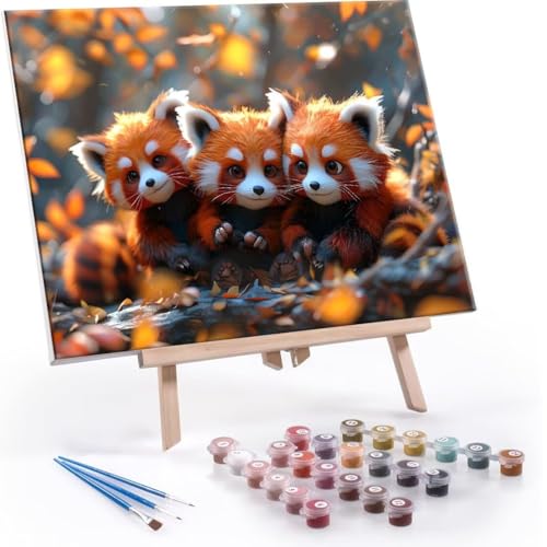 Malen Nach Zahlen Kinder ab 5 6 7 8 9 10 Jahre Mädchen, Paint by Numbers Adult Kinder Roter Panda Anfänger mit Leinwand Pinseln Acrylpigment für Geschenke und Home Haus Dekorieren 30x40cm U-624 von QIANLUOO