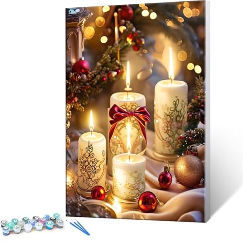 Malen Nach Zahlen Kinder ab 5 6 7 8 9 10 Jahre Mädchen, Paint by Numbers Adult Kinder Weihnachten Kerzen Anfänger mit Leinwand Pinseln Acrylpigment für Geschenke und Home Haus Dekorieren 40x50cm U-331 von QIANLUOO