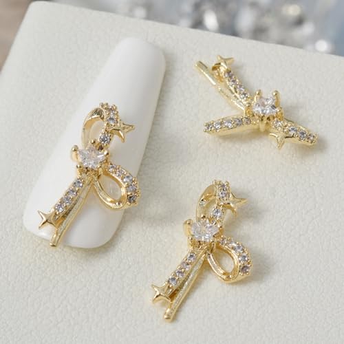 QIANQJL - Nagelanhänger mit Schleife für Nageldekoration mit Zirkonia Stern Design Strass Nagel Dekoration von QIANQJL