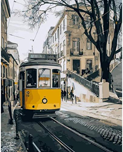QIAOYUE- Malen nach Zahlen DIY Mal-Kit für Erwachsene und Kinder Geschenk Anfänger Malerei Kunst vorgedruckte Leinwand Lissabon Straßenlandschaft 40 * 50 cm von QIAOYUE