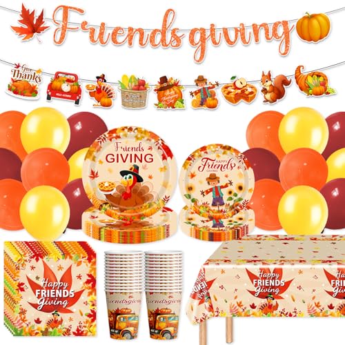 Friendsgiving Party Supplies Friendsgiving Teller und Servietten Set Friendsgiving Einwegteller Servietten Becher Tischdecke Banner Ballons für Thanksgiving Party Dekorationen Thanksgiving Party Friendsgiving Party Supplies Friendsgiving Teller und Servietten Set Friendsgiving Einwegteller Servietten Becher Tischdecke Banner Ballons für Thanksgiving Party Dekorationen Thanksgiving Party von QICI