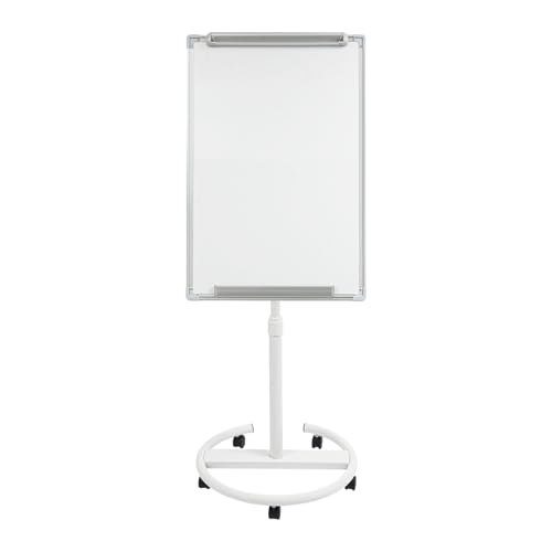 QIERF Staffelei Flipchart Ständer Magnetische Mobile Whiteboard Rollendes Trockenlöschbrett, 90 * 60cm, Höhenverstellbar 107-200cm für Schule Büro Haus Unterricht Präsentation, Weiß von QIERF