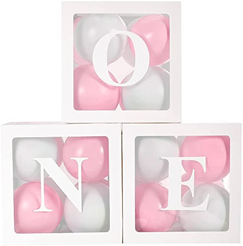 1. Geburtstag Deko Mädchen, 3Pcs Transparente Ballon Boxen mit 24 Rosa Weiß Luftballons, Erster Geburtstag Luftballon Box für 1 Geburtstag Mädchen, Babyshowerparty Deko, Geburtstagsdeko 1 Jahr 1. Geburtstag Deko Mädchen, 3Pcs Transparente Ballon Boxen mit 24 Rosa Weiß Luftballons, Erster Geburtstag Luftballon Box für 1 Geburtstag Mädchen, Babyshowerparty Deko, Geburtstagsdeko 1 Jahr von QIFU
