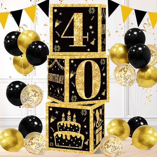 3pcs 40. Schwarz und Gold Geburtstag Dekorationen für Männer Frauen von QIFU