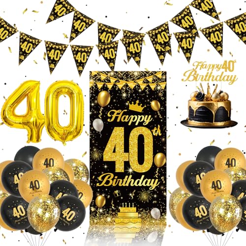40 Geburtstag Dekoration Set - Schwarz Und Gold Geburtstag Ballons, 40 Happy Birthday Banner, 40 Happy Birthday Tortendeko, 40. Geburtstag Dekorationen Für Männer Frauen, Luftballon 40 Für Party Deko 40 Geburtstag Dekoration Set - Schwarz Und Gold Geburtstag Ballons, 40 Happy Birthday Banner, 40 Happy Birthday Tortendeko, 40. Geburtstag Dekorationen Für Männer Frauen, Luftballon 40 Für Party Deko von QIFU