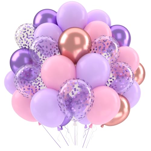 Luftballons Rosa Lila, 52 Stück Pastell Lila Rosa Ballons, Violett Metallic Konfetti Latexballon, Pink Luftballon, Luftballons Geburtstag Deko Mädchen Frau, Hochzeit Baby Shower Brautparty Deko von QIFU